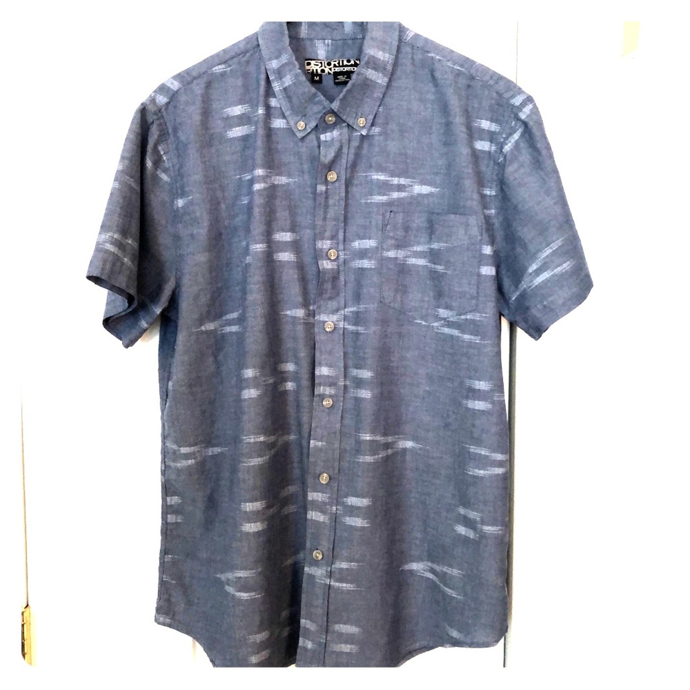 Distortion Cool Blue Cotton Short Sleeve Shirt-M